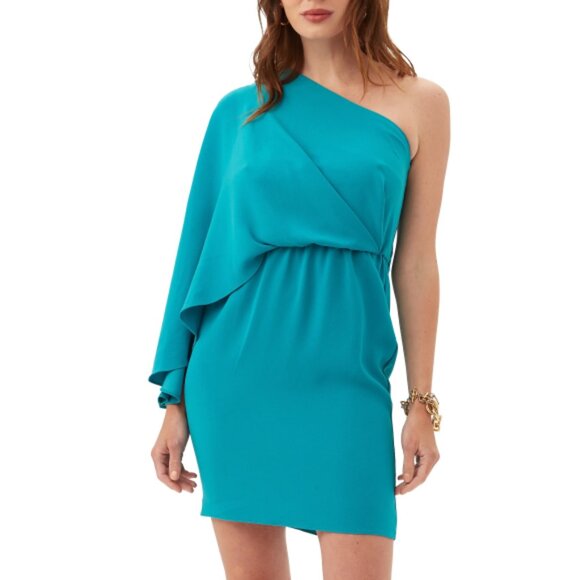 Trina Turk 'Amal' One-Shoulder Cape-Sleeve Mini-Dress, Bahia Blue - Picture 1 of 3